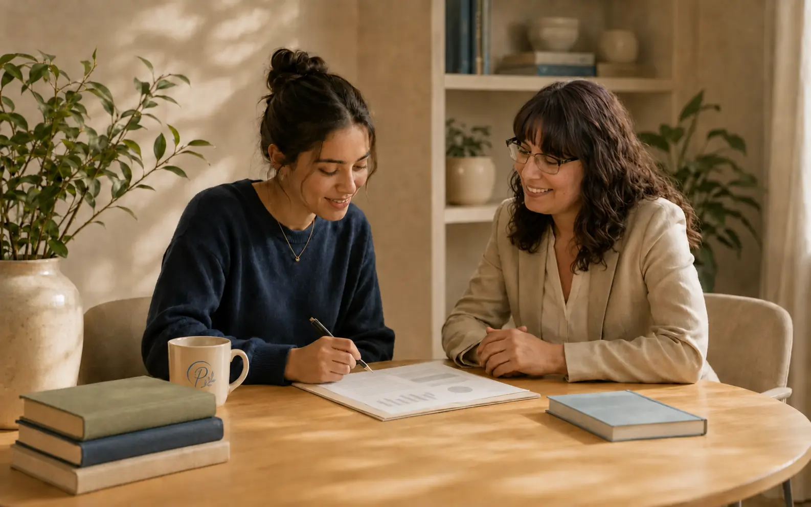 A psychologist and post-secondary student reviewing an assessment report together